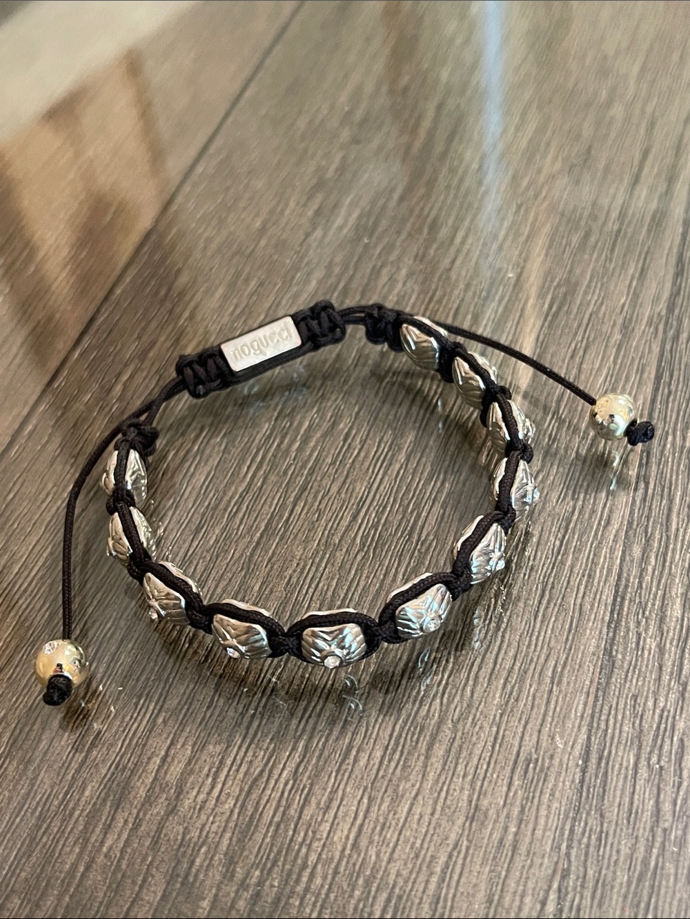 Joseph Nogucci Adjustable Macrame Bracelet with Silver-tone Textured Beads